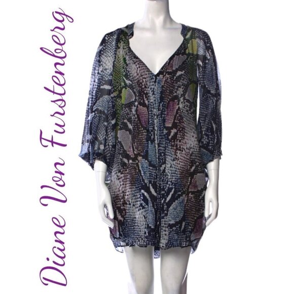DIANE VON FURSTENBERG Fleurette 100% Silk Snake Print Mini Cocktail Dress, 2 - Picture 1 of 10